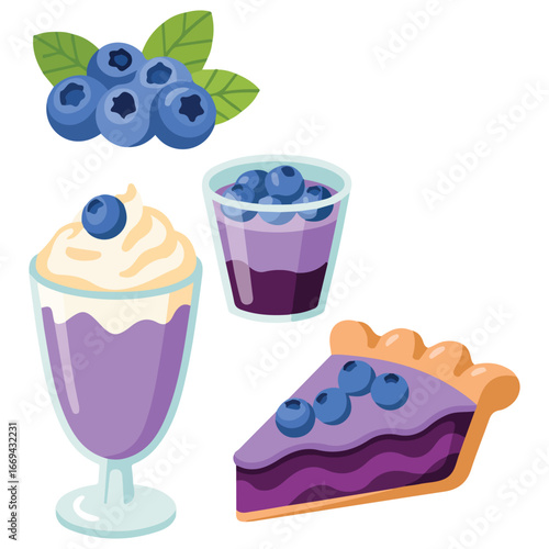 Fresh blueberry fruit icon set cartoon vector illustration on white background