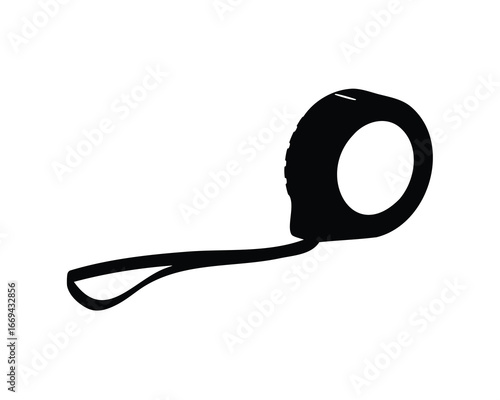 Black and White Silhouette of a Tape Measure Tool for Construction Projects