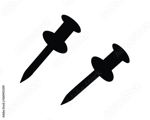Two black push pins on a white background rendered as silhouettes