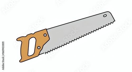 Vector art illustration of a hand saw tool with a wooden handle, used for carpentry and DIY projects. Isolated graphic element for construction design