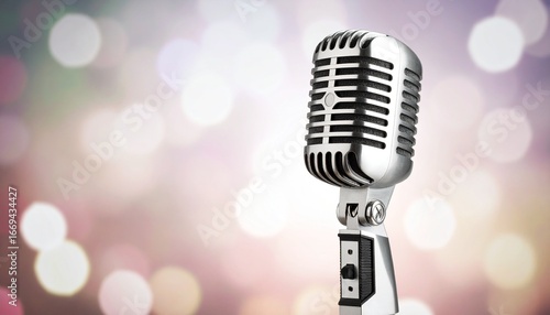 Vintage metal microphone on transparent background, retro condenser microphone