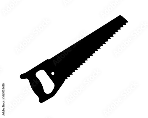 Black and white illustration of a handsaw showing carpentry and woodworking