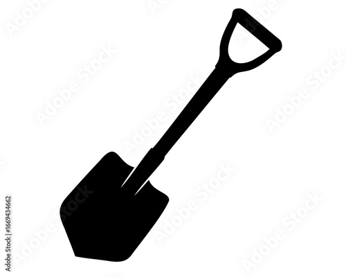 A solitary silhouette of a spade tool set against a white background