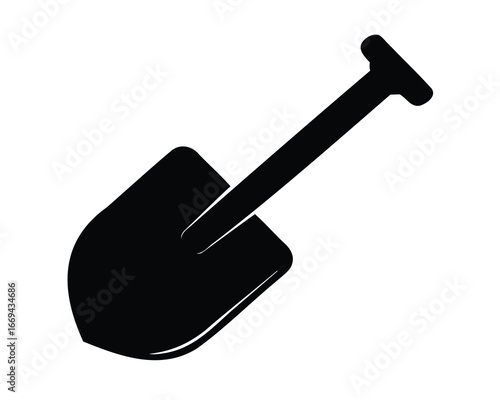 Isolated black silhouette of a shovel on a white background illustration