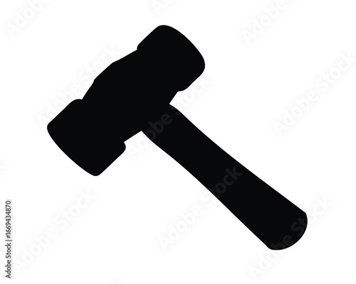 Black silhouette of a hammer isolated against a plain white background