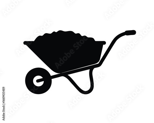 Silhouette of a wheelbarrow full of material, useful for construction sites