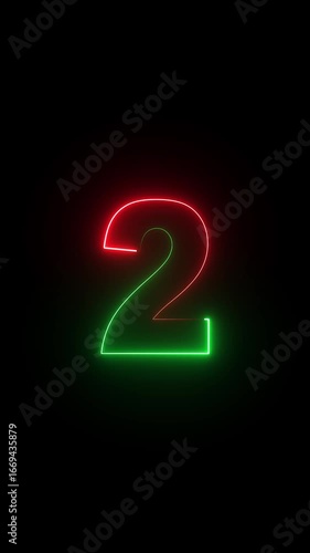 Wallpaper Mural red and green ,neon number 2 glowing on a black background. Vibrant red and green Neon Number 2 Glowing in Darkness two numeral. Torontodigital.ca