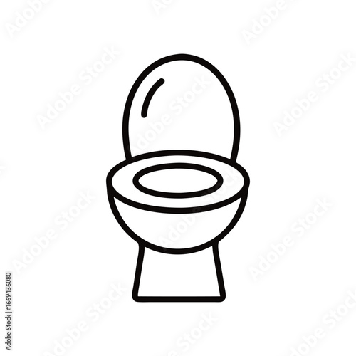 Toilet bowl illustration in black and white line art providing clean minimalist bathroom fixture for various uses and design projects
