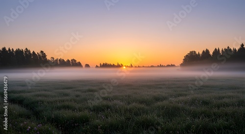 Wallpaper Mural Sunrise over misty field Torontodigital.ca
