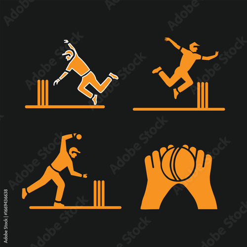 Cricket Action Bowling, Wicket-Keeping, and Batting Icons