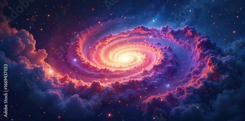 A celestial panorama depicting a swirling nebula, symbolizing the vastness and mystery of a divine cosmos , eternity, energy, mystery