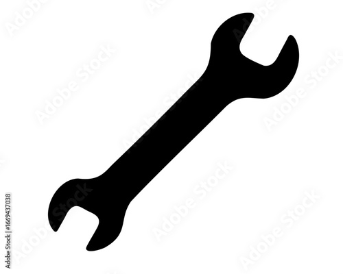 Black Silhouette of a Spanner Tool Isolated on a White Background