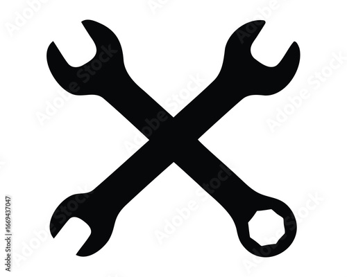 Two Black Wrenches Crossed Representing Tools and Mechanical Work Symbolically