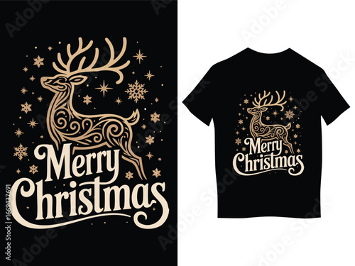 Merry Christmas Reindeer T-Shirt Design