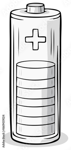 Cartoon battery illustration with a cutaway view showing internal power cells and a plus sign