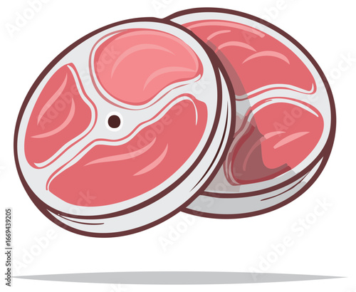 Two raw meat slices with bone cartoon vector illustration for food design