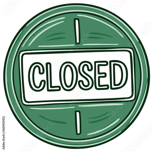 Green Circular Closed Sign Icon for Business Closure or Shop Status Indicator