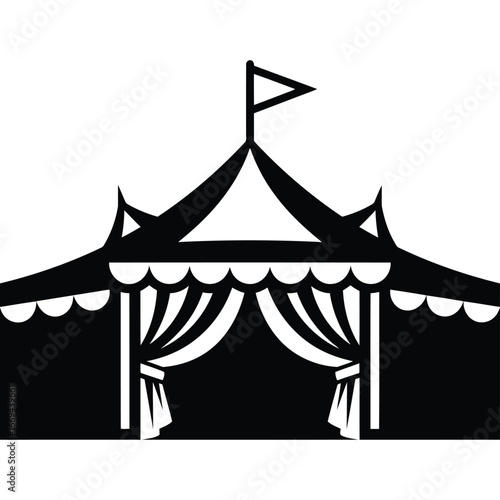 Vector art of silhouette of a circus tent with flag on top