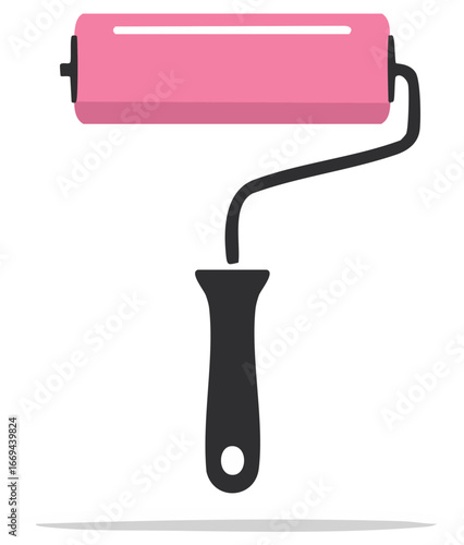 Vibrant Pink Paint Roller Icon for House Painting and DIY Home Improvement Projects