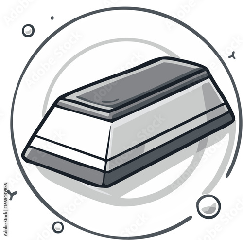 Cartoon style gold bar illustration inside circular frame. Investment concept.