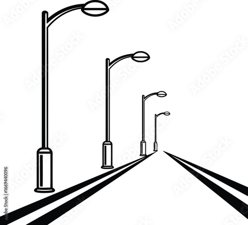 Vector art of street lights illuminate the road, creating a sense of direction