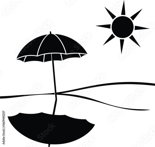 Vector art of beach umbrella and sun, a perfect getaway for relaxation and summer vacation