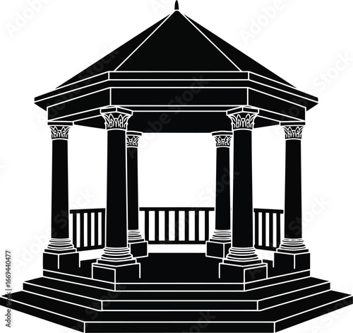 Vector art of elegant gazebo silhouette, a classic architectural structure