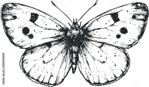 Detailed Black and White Sketch of a Cabbage White Butterfly