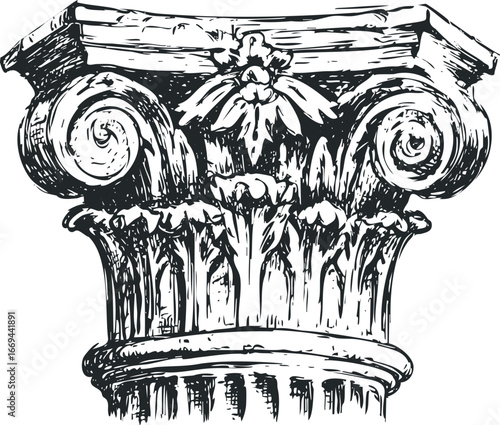 Hand drawn sketch of a classical column capital with volutes