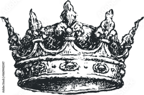 Ornate Monarchy Symbol Crown Drawing on White Background