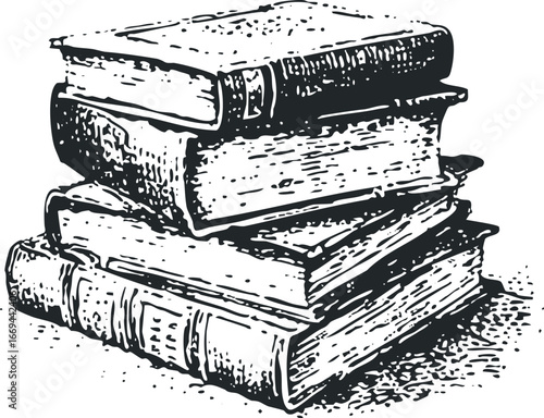 Stack of vintage hardcover books with textured pages and worn binding