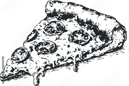 Black and White Graphic of a Pepperoni Pizza Slice
