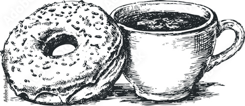 Hand Drawn Donut and Coffee Cup Sketch