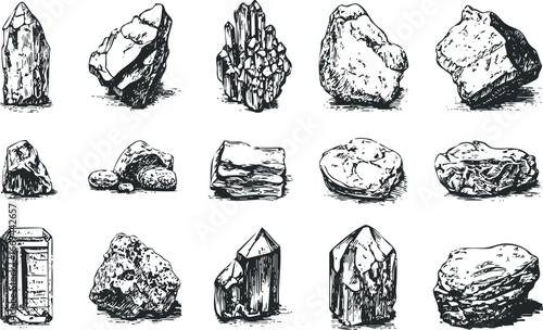 Collection of Hand-Drawn Mineral and Crystal Forms