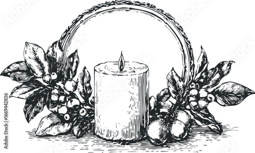 Vintage candle and foliage arrangement with arched frame