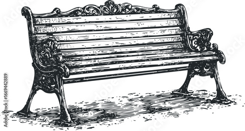 Ornate Vintage Park Bench with Intricate Cast Iron Details