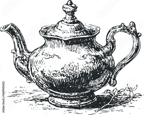 Ornate antique teapot with a decorative handle and spout