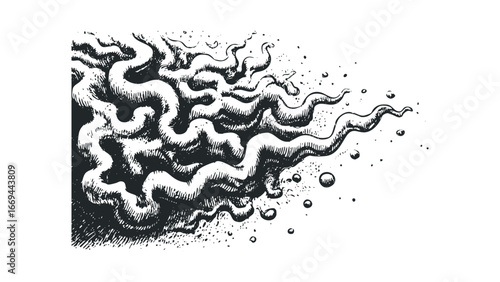 Ink drawn wavy organic shapes with droplets and texture. Vector hand drawn illustration