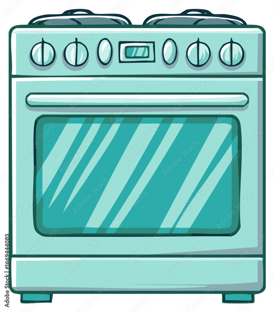 Obraz premium Modern light blue kitchen stove and oven appliance cartoon illustration