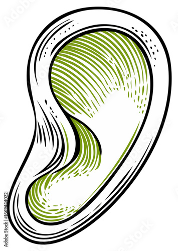 Vector illustration of an ear in green and black.