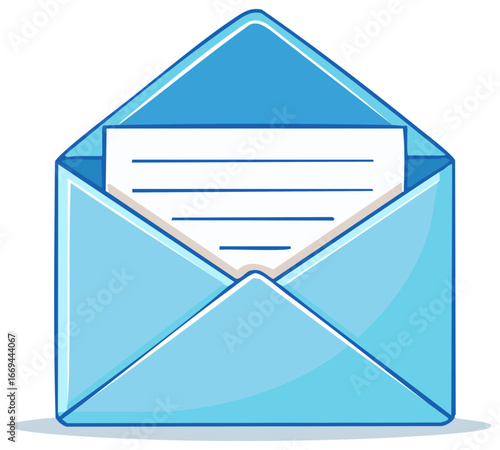 Open Blue Envelope with Lined Paper Inside For Message Delivery