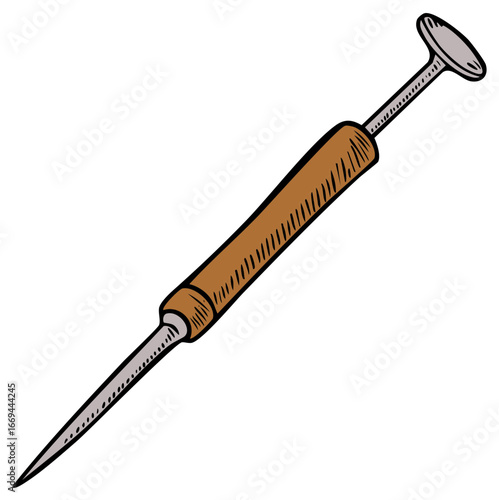 Hand-drawn illustration of an awl, a woodworker's tool, isolated.