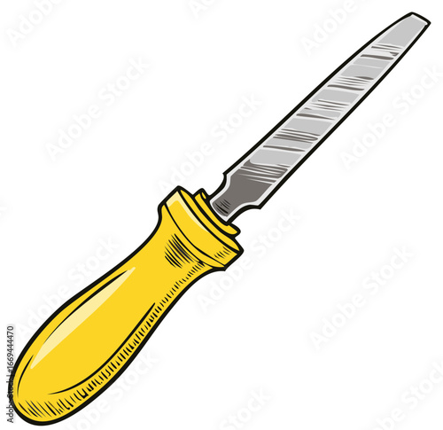 Illustration of a Hand File with Yellow Handle for Smoothing Edges