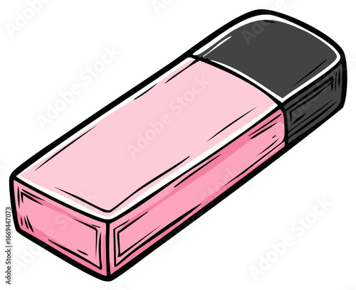 Illustration of an eraser with pink and gray colors isolated on a white backdrop