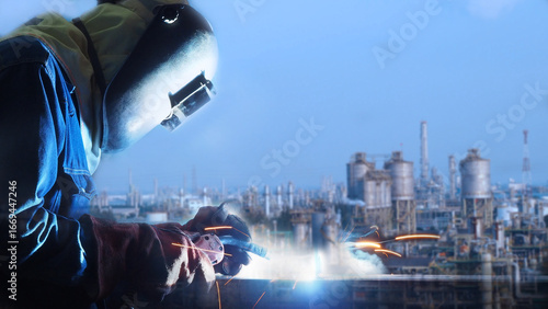 Φωτογραφία A skilled worker in protective gear conducts welding in an industrial area