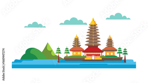 Bali temple indonesia landmark travel destination asian culture tourism vacation landscape scenic pagoda vector