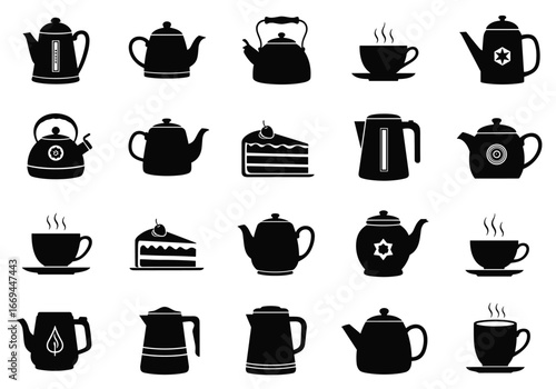 Elegant tea time icons for modern cafe menu design and stylish kitchen decor projects, a timeless treat