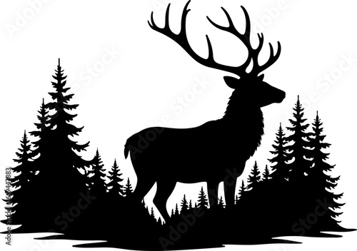 deer in the forest, deer, animal, vector, reindeer, silhouette, illustration, wild, nature, christmas, mammal, antler, stag, cartoon, wildlife, elk, art, design, head, winter, horn, hunting, horns, fo