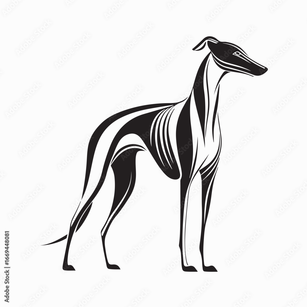 Obraz premium Greyhound Dog Logo Vector Silhouette with Sleek Body on white background