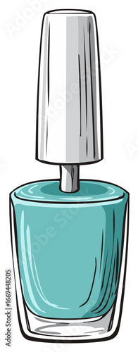 Bright Teal Blue Nail Polish Bottle with Applicator Illustration for Beauty